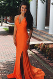 Mermaid Halter Split Orange Prom Evening Dress with Sweep Train PDA259 | ballgownbridal