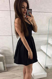 A-Line V-Neck Criss-Cross Straps Satin Little Black Dress PDA076 | ballgownbridal