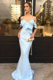 Mermaid Spaghetti Straps Short Sleeves Floor-Length Blue Prom Dress PDA281 | ballgownbridal