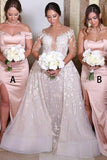  Sweep Train Pink Split Stretch Satin Sleeveless Bridesmaid Dress AHC605