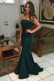 Mermaid Strapless Sweep Train Dark Green Elastic Satin Prom Dress PDA329 | ballgownbridal
