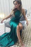 Simple Halter Green Long Prom Dresses Split Front Evening Party Dresses PDA204 | ballgownbridal