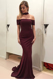 Mermaid Off-the-Shoulder Short Sleeves Sweep Train Wine Prom Dress PDA449 | ballgownbridal