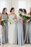 A-Line Crew Floor-Length Grey Sleeveless Chiffon Bridesmaid Dress with Ruffles AHC610