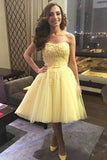 A Line Sweetheart Yellow Knee Length Homecoming Dresses Appliques PDA087 | ballgownbridal