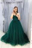 Sweetheart Neck Green Tulle Spaghetti Straps Long Dress PDA394 | ballgownbridal