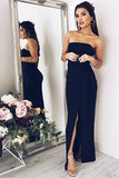 Mermaid Strapless Floor-Length Black Chiffon Split Sleeveless Prom Dress LR349