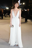 A-Line Spaghetti Straps White Chiffon Sleeveless Backless Prom Dress with Beading LR72