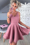 V Neck Sleeveless Short Blush Satin Prom Homecoming Dress PDA054 | ballgownbridal