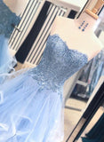 Gorgeous A Line Sweetheart Appliques Lace Prom Dresses with Ruffles  AHC546 | ballgownbridal