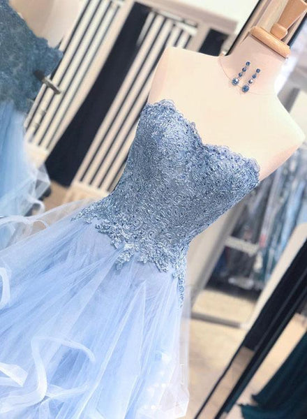 Gorgeous A Line Sweetheart Appliques Lace Prom Dresses with Ruffles  AHC546 | ballgownbridal