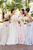 Mermaid Strapless Sweep Train Champagne Chiffon Bridesmaid Dress with Ruffles AHC618