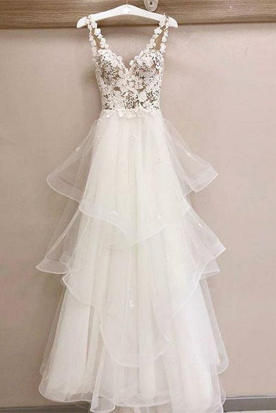 White Wedding Party Dresses V Neck Appliques for Women Sale PDA151 | ballgownbridal