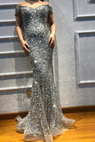 Gray Long Prom Dresses Beading Evening Dresses Off the Shoulder PDA219 | ballgownbridal