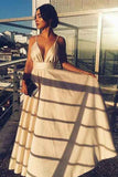 A-Line Spaghetti Straps Floor-Length Beige Satin Prom Party Dress PDA324 | ballgownbridal