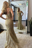 Two Piece Mermaid V-Neck Sweep Train Gold Lace Prom Party Dress PDA336 | ballgownbridal