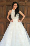 A-Line Crew Sweep Train White Tulle Sleeveless Prom Dress with Beading Lace LR165