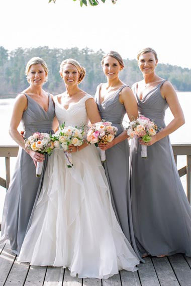 A-Line Deep V-Neck Floor-Length Sleeveless Grey Chiffon Bridesmaid Dress AHC608 | ballgownbridal