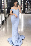 Mermaid Off-the-Shoulder Sweep Train Blue Prom Dress with Appliques PDA448 | ballgownbridal
