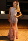 Mermaid Jewel Floor-Length Ivory Tulle Prom Dress with Appliques Beading AHC686 | ballgownbridal
