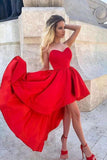 Red Satin Sweetheart Neck High Low Prom Dress PDA495 | ballgownbridal