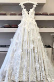 White Wedding Long Dresses Deep V Neck Appliques Lace for Women PDA172 | ballgownbridal