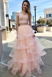 Pink Tulle Two Pieces Layered Long Prom Dress PDA496 | ballgownbridal