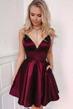 Simple A Line Spaghetti Straps Burgundy Short Homecoming Dresses PDA125 | ballgownbridal