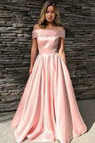 Pink Satin Off Shoulder A Line Floor Length Prom Dress PDA516 | ballgownbridal