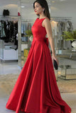 A-Line Bateau Backless Sweep Train Red Prom Dress with Bowknot PDA313  | ballgownbridal