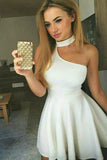 One-Shoulder White Satin Short Homecoming Cocktail Dress PDA068  | ballgownbridal