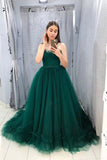 Sweetheart Neck Green Tulle Spaghetti Straps Long Dress PDA483 | ballgownbridal