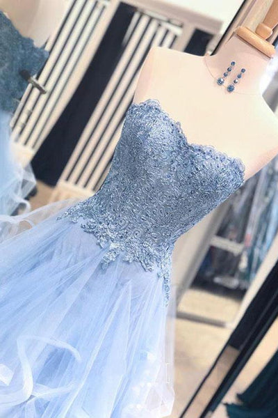 Gorgeous A Line Sweetheart Appliques Lace Prom Dresses with Ruffles  AHC546