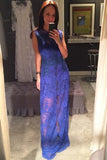 Sheath Jewel Floor-Length Sleeveless Royal Blue Lace Prom Dress AHC688 | ballgownbridal