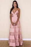 A-Line Spaghetti Straps Floor-Length Pink Backless Satin Prom Dress with Lace LR484 | ballgownbridal