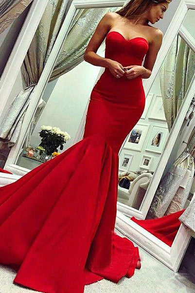 Mermaid Red Long Prom Dresses Sweetheart Evening Dress Sweep Train PDA203 | ballgownbridal