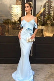 Mermaid Spaghetti Sraps Short Sleeves Floor-Length Blue Prom Dress PDA457 | ballgownbridal