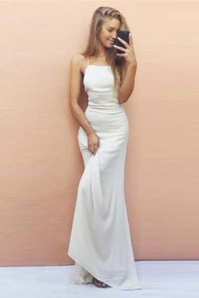 Sheath Spaghetti Straps Criss-Cross Straps Floor-Length White Prom Dress PDA476 | ballgownbridal