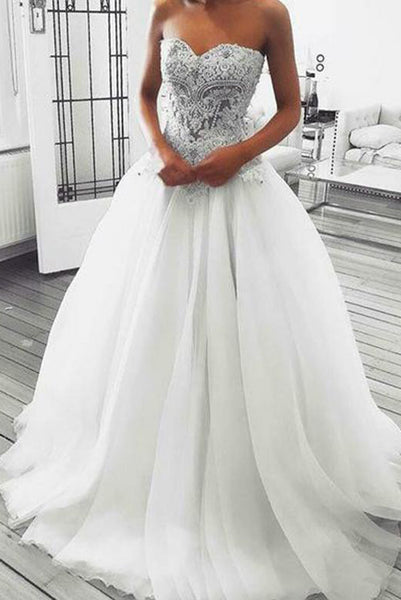 Sweetheart Long Wedding Dresses White Appliques for Women PDA170 | ballgownbridal