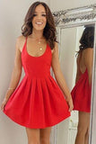 Sexy Spaghetti Straps Backless Short Red Pleated Homecoming Dress PDA064 | ballgownbridal