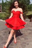 Cute A Line Off the Shoulder Red Short Homecoming Dresses Ruffles PDA099 | ballgownbridal