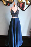 Two Pieces Prom Dresses Spaghetti Straps Beading Long Prom Dress Evening Dresses PDA432 | ballgownbridal