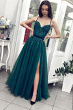 Green Tulle Beads Long Sweetheart Neck Prom Dress PDA442 | ballgownbridal