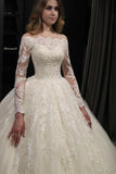 Off the Shoulder White Wedding Party Dresses Ball Gown with Appliques PDA021