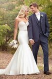 Mermaid Sweetheart Court Train Ivory Satin Wedding Dress with Appliques Beading AHC595