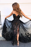 Mermaid Sweetheart Backless Black Beaded Long Prom Dress with Appliques Split PDA383 | ballgownbridal