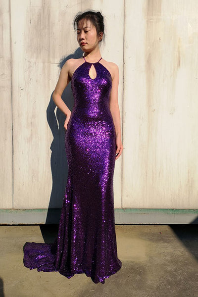 Mermaid Jewel Purple Keyhole Sequined Long Prom Dress Glitter Evening Dress PDA539 | ballgownbridal