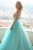 Unique Green Tulle Long Lace A Line Senior Prom Dress PDA440 | ballgownbridal