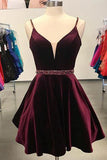 Spaghetti Straps Burgundy Short Homecoming Dresses with Beading PDA059 | ballgownbridal