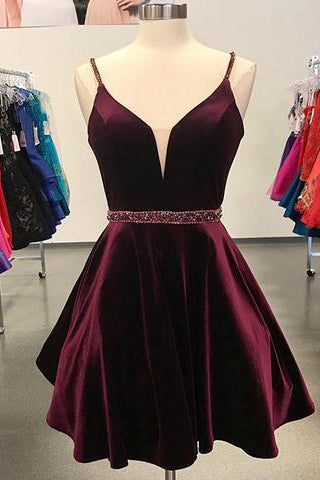 Spaghetti Straps Burgundy Short Homecoming Dresses with Beading PDA059 | ballgownbridal